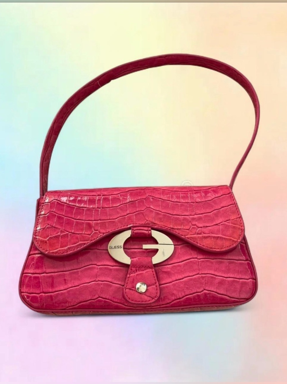 GUESS Pink Croc-Effect Shoulder Bag